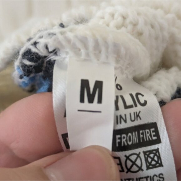 White with Blue Trim Cable Knit Sweater Vest sz M V-Neck Preppy - Picture 7 of 7